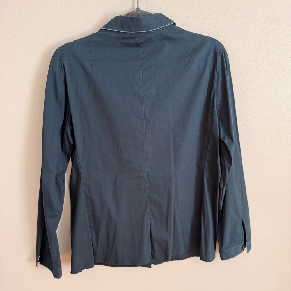 Akris Button Up Dark Teal Classic Fit‎ Top Size 12 Office Dressy Preppy Workwear - Picture 2 of 6